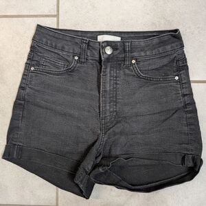 H&M Black Charcoal High-Rise Denim Shorts With Rolled Hem Size 4